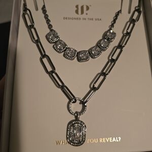 Elegant Hematite Necklace 2 Piece Layer Set